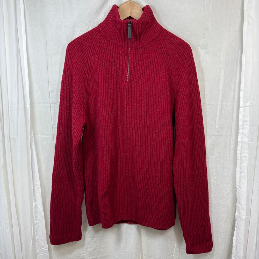 Banana Republic‎ Men's Merino Wool 1/4 Zip Mockneck Sweater Red Cranberry Size M